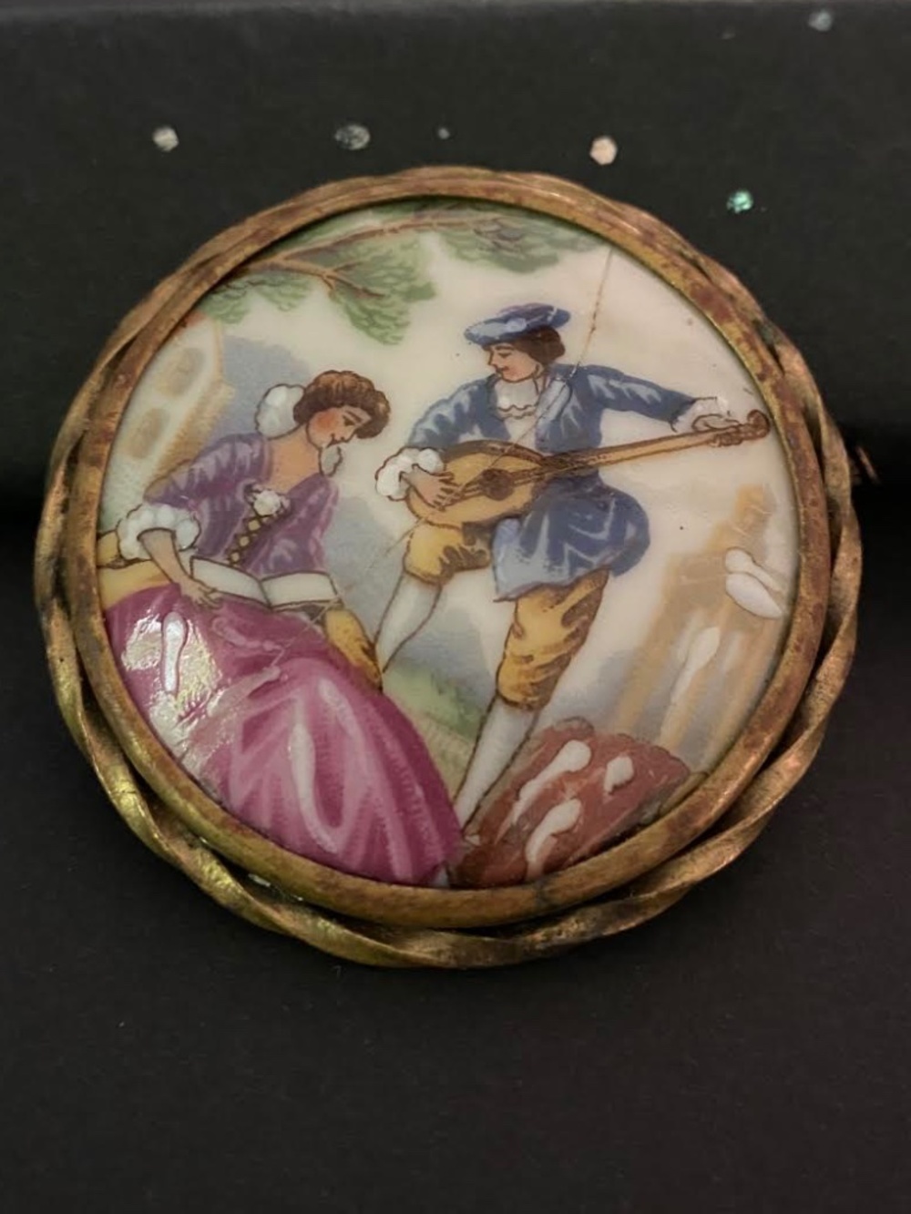 Antique Limoges Hand Painted Porcelain Brooch